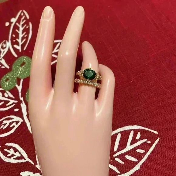 Gorgeous Bridgerton Era Look 18k Gold Over Silver Emerald White Sapphire Set - Picture 6 of 13